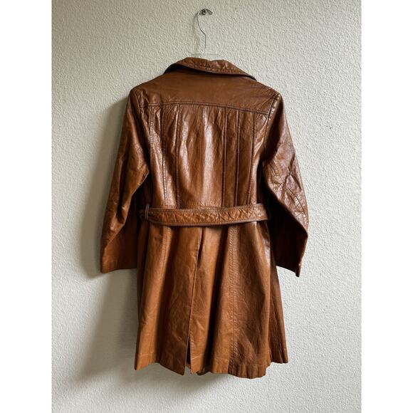 Vtg Montgomery Ward The Tannery Leather Jacket Womens M Mens 16 Camel Tan 1960s - Picture 6 of 13